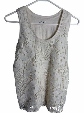 LOFT Cream Lace Cutout Tank Top